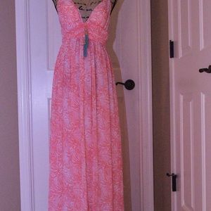 Maxi strapless Coral summer dress 👗
